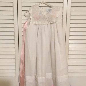 Sleeveless dress embroidered collar pink satin tie